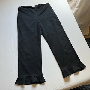 Reformation black wide straight leg cropped ruffle hem pants